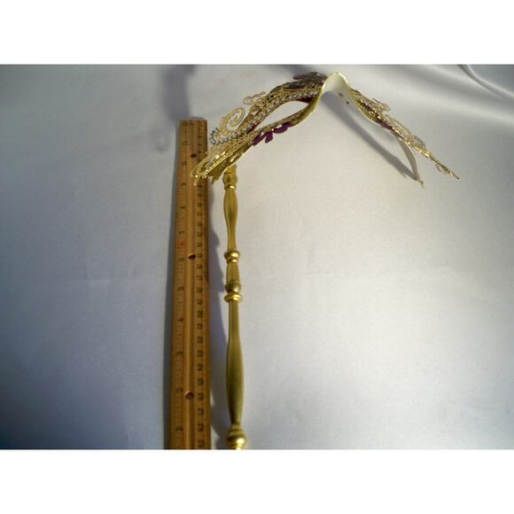 Purple gold mask with or on stick prom party Halloween masquerade costume mask - Picture 7 of 7